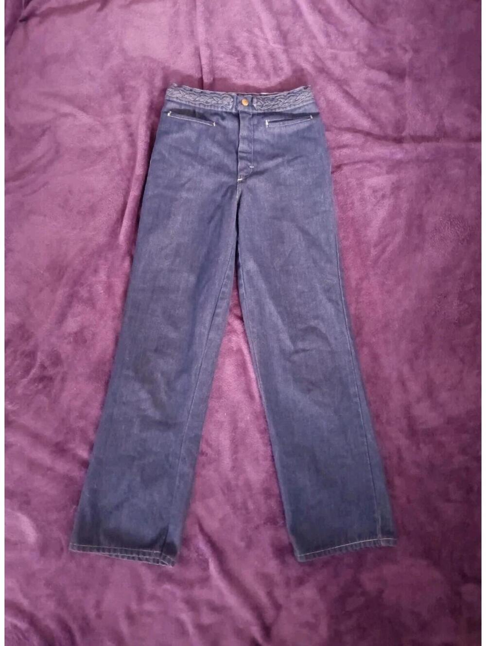 JC Penney's Vintage Pants Braided Waist 80s Size 14 Dark Wash Straight Leg